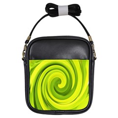 Groovy Abstract Green Liquid Art Swirl Painting Girls Sling Bag by myrubiogarden