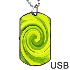 Groovy Abstract Green Liquid Art Swirl Painting Dog Tag Usb Flash (two Sides) by myrubiogarden