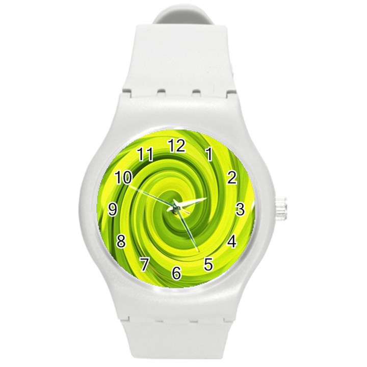 Groovy Abstract Green Liquid Art Swirl Painting Round Plastic Sport Watch (M)