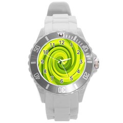 Groovy Abstract Green Liquid Art Swirl Painting Round Plastic Sport Watch (l) by myrubiogarden