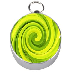 Groovy Abstract Green Liquid Art Swirl Painting Silver Compasses by myrubiogarden