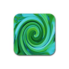 Groovy Abstract Turquoise Liquid Swirl Painting Rubber Coaster (square)  by myrubiogarden