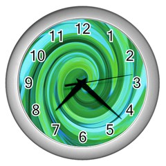 Groovy Abstract Turquoise Liquid Swirl Painting Wall Clock (silver) by myrubiogarden