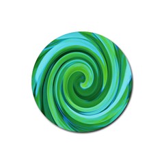 Groovy Abstract Turquoise Liquid Swirl Painting Rubber Round Coaster (4 Pack) 