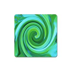 Groovy Abstract Turquoise Liquid Swirl Painting Square Magnet by myrubiogarden