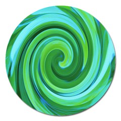 Groovy Abstract Turquoise Liquid Swirl Painting Magnet 5  (round) by myrubiogarden