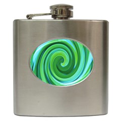 Groovy Abstract Turquoise Liquid Swirl Painting Hip Flask (6 Oz) by myrubiogarden