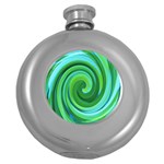 Groovy Abstract Turquoise Liquid Swirl Painting Round Hip Flask (5 oz) Front