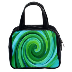 Groovy Abstract Turquoise Liquid Swirl Painting Classic Handbag (two Sides) by myrubiogarden