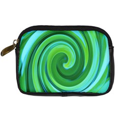 Groovy Abstract Turquoise Liquid Swirl Painting Digital Camera Leather Case by myrubiogarden