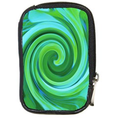 Groovy Abstract Turquoise Liquid Swirl Painting Compact Camera Leather Case by myrubiogarden