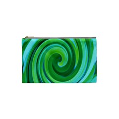 Groovy Abstract Turquoise Liquid Swirl Painting Cosmetic Bag (small) by myrubiogarden