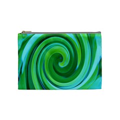 Groovy Abstract Turquoise Liquid Swirl Painting Cosmetic Bag (medium) by myrubiogarden