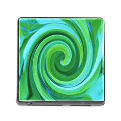 Groovy Abstract Turquoise Liquid Swirl Painting Memory Card Reader (square 5 Slot) by myrubiogarden