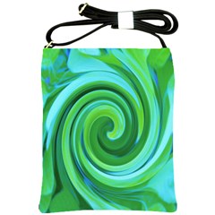 Groovy Abstract Turquoise Liquid Swirl Painting Shoulder Sling Bag by myrubiogarden