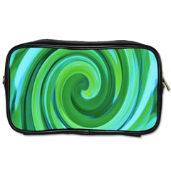 Groovy Abstract Turquoise Liquid Swirl Painting Toiletries Bag (one Side) by myrubiogarden