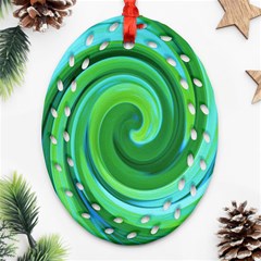 Groovy Abstract Turquoise Liquid Swirl Painting Ornament (oval Filigree)