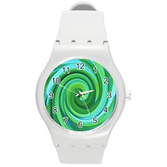 Groovy Abstract Turquoise Liquid Swirl Painting Round Plastic Sport Watch (m) by myrubiogarden