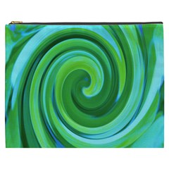 Groovy Abstract Turquoise Liquid Swirl Painting Cosmetic Bag (xxxl) by myrubiogarden