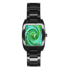 Groovy Abstract Turquoise Liquid Swirl Painting Stainless Steel Barrel Watch