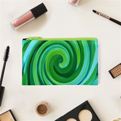 Groovy Abstract Turquoise Liquid Swirl Painting Cosmetic Bag (xs) by myrubiogarden