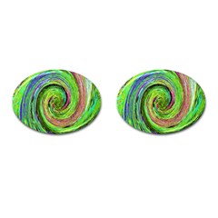 Groovy Abstract Green And Crimson Liquid Swirl Cufflinks (oval) by myrubiogarden