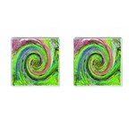 Groovy Abstract Green And Crimson Liquid Swirl Cufflinks (Square) Front(Pair)