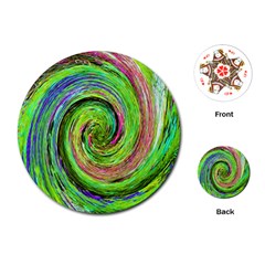 Groovy Abstract Green And Crimson Liquid Swirl Playing Cards (round)