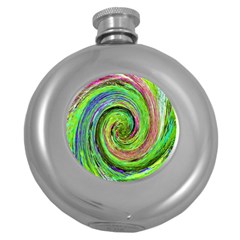 Groovy Abstract Green And Crimson Liquid Swirl Round Hip Flask (5 Oz) by myrubiogarden