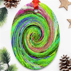 Groovy Abstract Green And Crimson Liquid Swirl Oval Ornament (two Sides) by myrubiogarden