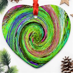 Groovy Abstract Green And Crimson Liquid Swirl Heart Ornament (two Sides)