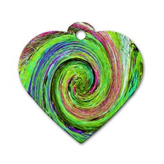 Groovy Abstract Green And Crimson Liquid Swirl Dog Tag Heart (one Side) by myrubiogarden