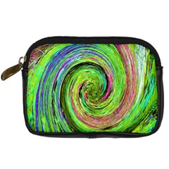 Groovy Abstract Green And Crimson Liquid Swirl Digital Camera Leather Case by myrubiogarden