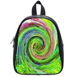 Groovy Abstract Green And Crimson Liquid Swirl School Bag (Small) Front