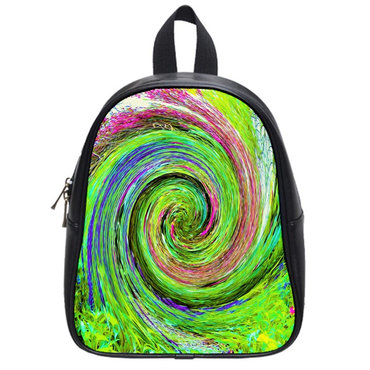 Groovy Abstract Green And Crimson Liquid Swirl School Bag (Small)