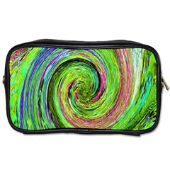 Groovy Abstract Green And Crimson Liquid Swirl Toiletries Bag (one Side) by myrubiogarden