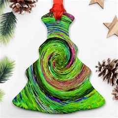 Groovy Abstract Green And Crimson Liquid Swirl Christmas Tree Ornament (two Sides)