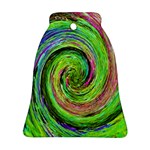 Groovy Abstract Green And Crimson Liquid Swirl Bell Ornament (Two Sides) Front