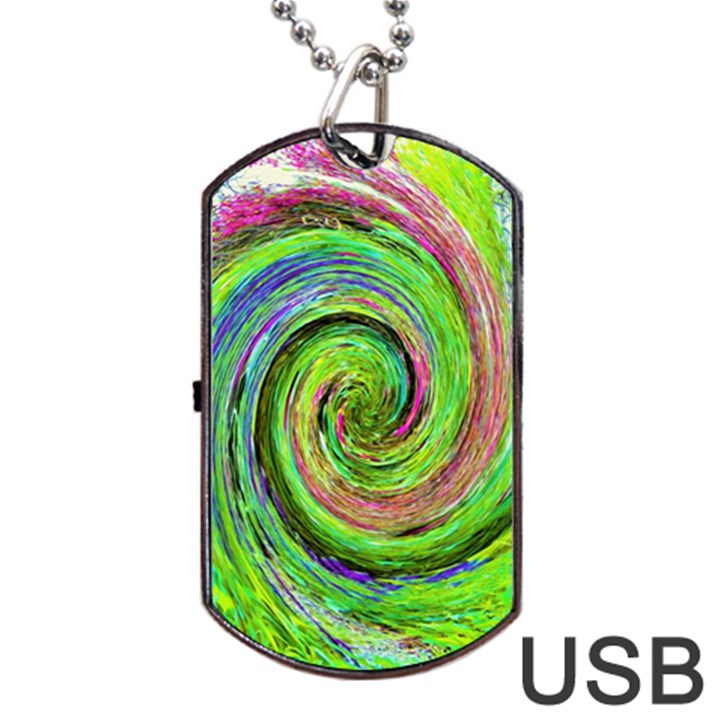 Groovy Abstract Green And Crimson Liquid Swirl Dog Tag USB Flash (Two Sides)