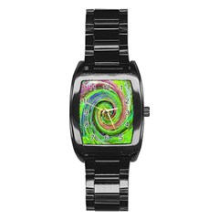 Groovy Abstract Green And Crimson Liquid Swirl Stainless Steel Barrel Watch