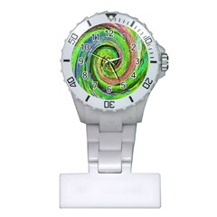 Groovy Abstract Green And Crimson Liquid Swirl Plastic Nurses Watch by myrubiogarden