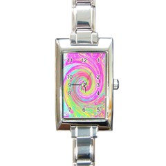 Groovy Abstract Pink And Blue Liquid Swirl Painting Rectangle Italian Charm Watch by myrubiogarden