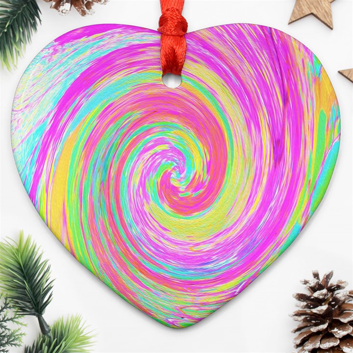 Groovy Abstract Pink And Blue Liquid Swirl Painting Ornament (Heart)