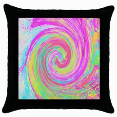 Groovy Abstract Pink And Blue Liquid Swirl Painting Throw Pillow Case (black) by myrubiogarden