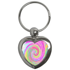 Groovy Abstract Pink And Blue Liquid Swirl Painting Key Chains (heart)  by myrubiogarden