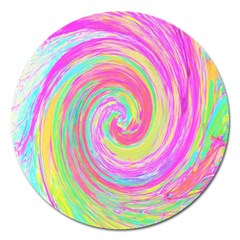 Groovy Abstract Pink And Blue Liquid Swirl Painting Magnet 5  (round) by myrubiogarden