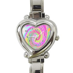 Groovy Abstract Pink And Blue Liquid Swirl Painting Heart Italian Charm Watch by myrubiogarden