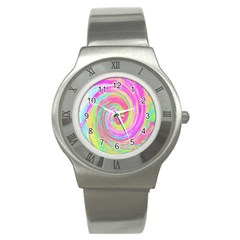 Groovy Abstract Pink And Blue Liquid Swirl Painting Stainless Steel Watch by myrubiogarden