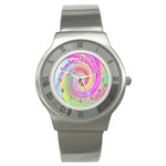 Groovy Abstract Pink And Blue Liquid Swirl Painting Stainless Steel Watch Front