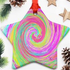 Groovy Abstract Pink And Blue Liquid Swirl Painting Star Ornament (two Sides) by myrubiogarden